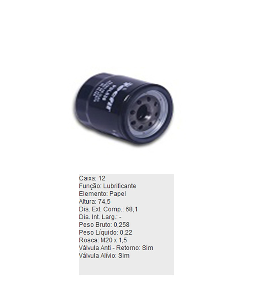 FILTRO OLEO LUBRIFICANTE - PSL638 TECFIL