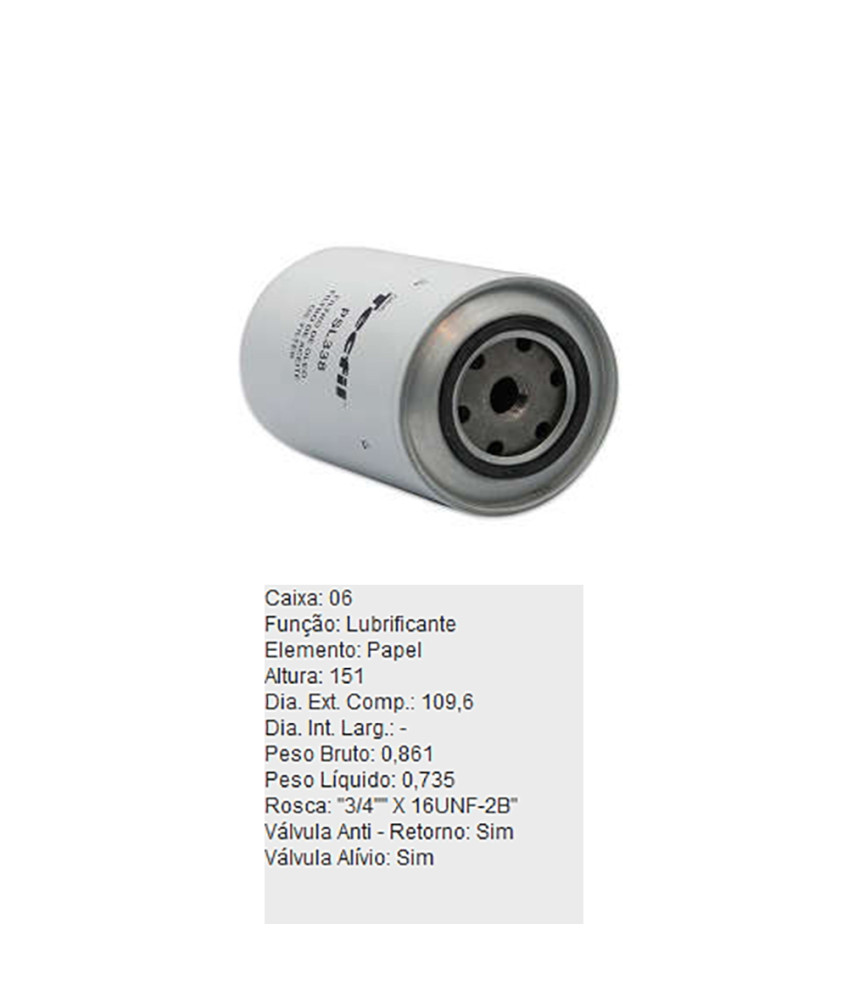 FILTRO OLEO LUBRIFICANTE - PSL338 TECFIL