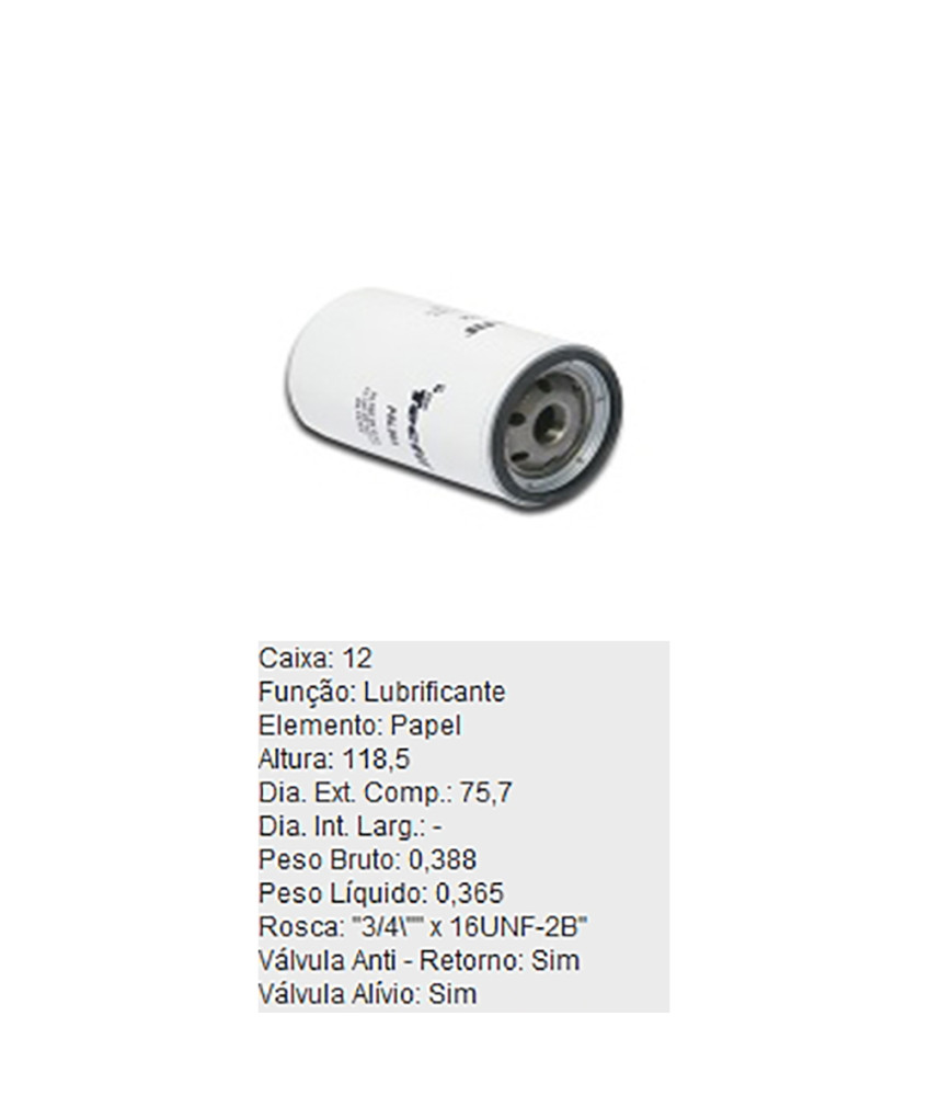 FILTRO OLEO LUBRIFICANTE - PSL564 TECFIL