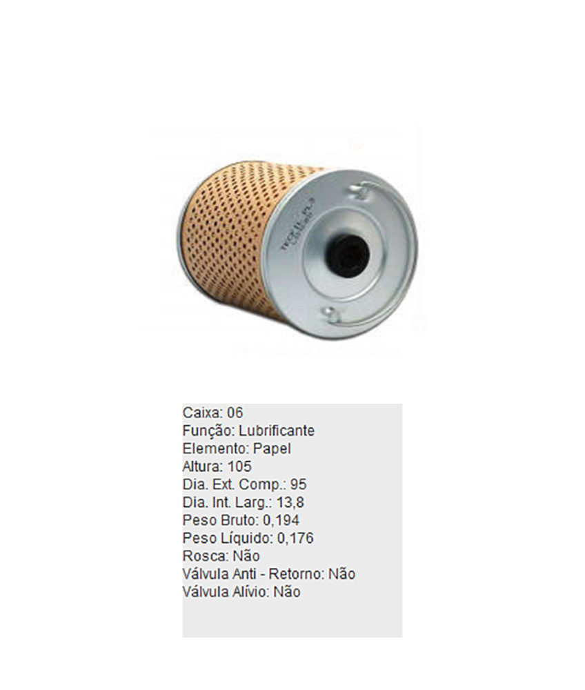 FILTRO OLEO LUBRIFICANTE REFIL - PL3 TECFIL