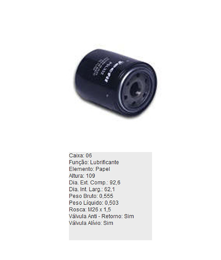 FILTRO OLEO LUBRIFICANTE - PSL332 TECFIL