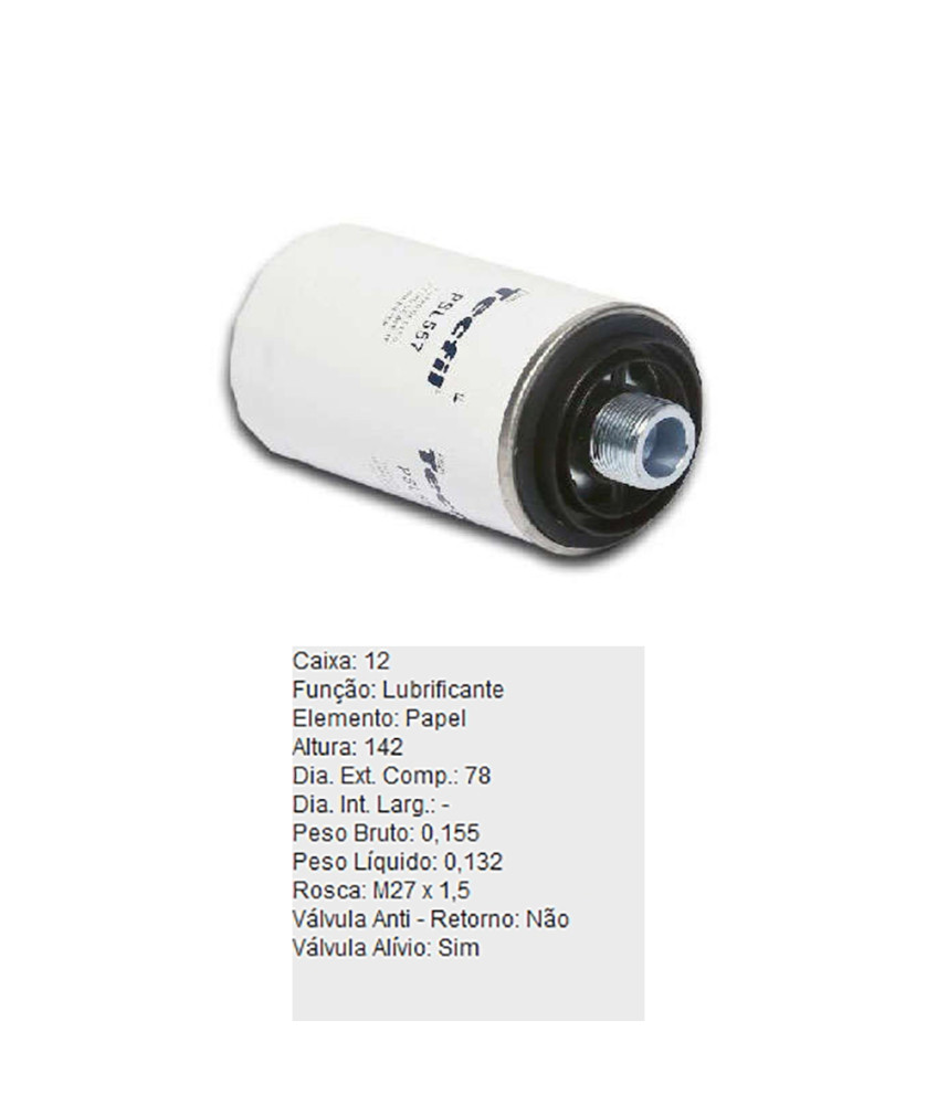 FILTRO OLEO LUBRIFICANTE - PSL557 TECFIL