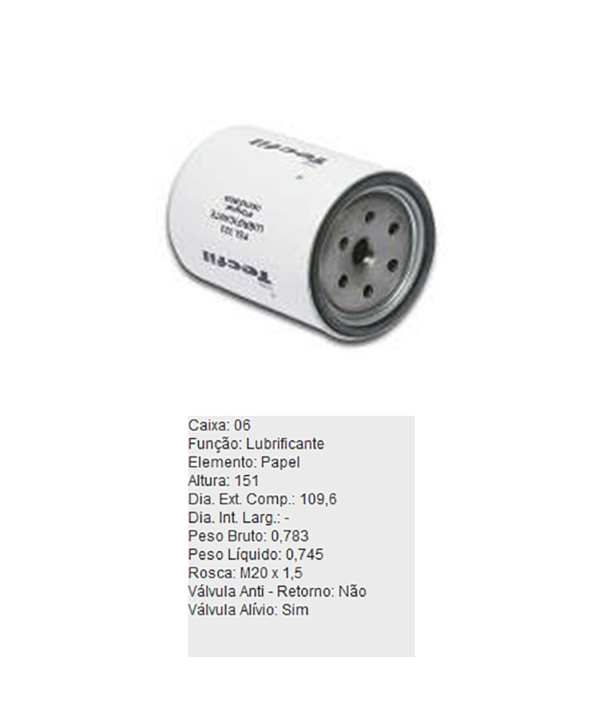 FILTRO OLEO LUBRIFICANTE - PSL323 TECFIL